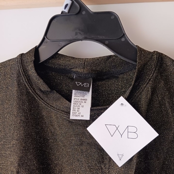 VYB Swim Cover-Up Shimmer Metallic AsymmetricalCrop Top / Black-Gold - Picture 10 of 10